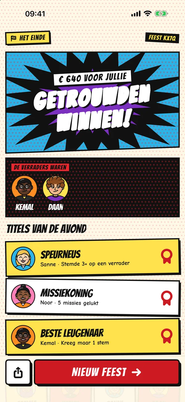 Scherm: Titels van de avond